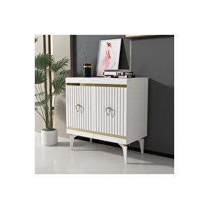 Yummy Lazer Çi̇zgi̇li̇ - Pleksi̇ Desenli̇ Konsol , Çok Amaçli Dolap , Banyo Dolabi Beyaz-altin Beyaz