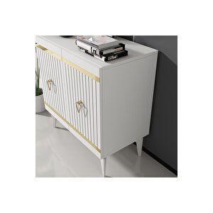 Yummy Lazer Çi̇zgi̇li̇ - Pleksi̇ Desenli̇ Konsol , Çok Amaçli Dolap , Banyo Dolabi Beyaz-altin Beyaz