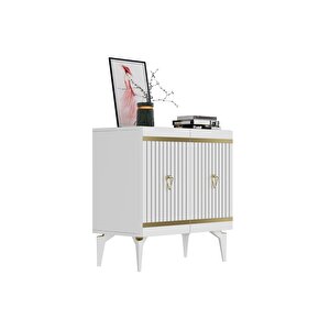 Yummy Lazer Çi̇zgi̇li̇ - Pleksi̇ Desenli̇ Konsol , Çok Amaçli Dolap , Banyo Dolabi Beyaz-altin