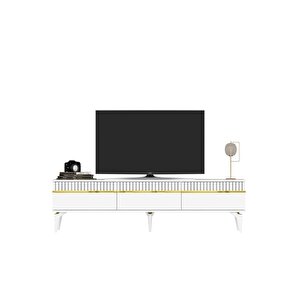 Deffne 180 Cm Tv Sehpası Beyaz-altın