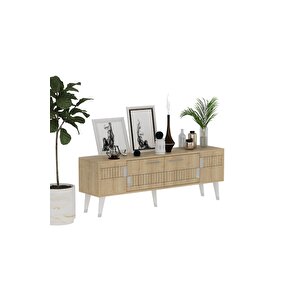 2 Raflı, Kapaklı 150 Cm Moda Tv Ünitesi Safirmeşe-gümüş Meşe