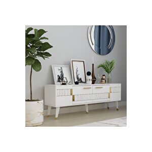 2 Raflı, Kapaklı 150 Cm Moda Tv Ünitesi Beyaz-altın Beyaz