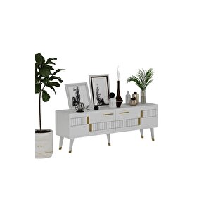 2 Raflı, Kapaklı 150 Cm Moda Tv Ünitesi Beyaz-altın Beyaz