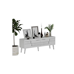 2 Raflı, Kapaklı 150 Cm Moda Tv Ünitesi Beyaz-gümüş Gümüş