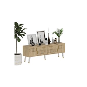 2 Raflı, Kapaklı 150 Cm Moda Tv Ünitesi Safirmeşe-altın Altın