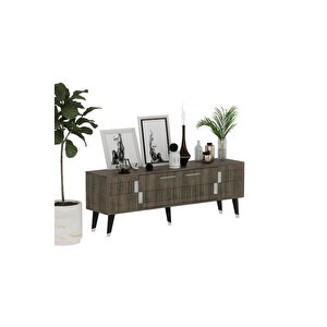 2 Raflı, Kapaklı 150 Cm Moda Tv Ünitesi Ceviz-gümüş Bej