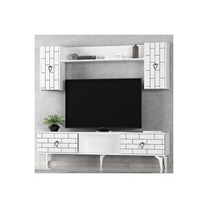 4 Kapaklı, 2 Raflı Varna Tv Ünitesi Takım Beyaz-beyaz Beyaz