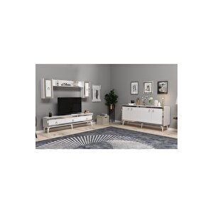 Ponny 180 Cm Tv Ünitesi Ve Konsol 2'li Salon Takımı Beyaz-gümüş Beyaz