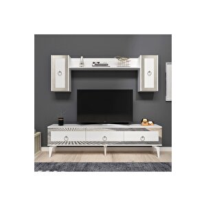 Ponny 180 Cm Tv Ünitesi Ve Konsol 2'li Salon Takımı Beyaz-gümüş Beyaz