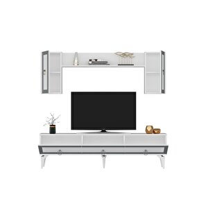 Ponny 180 Cm Tv Ünitesi Ve Konsol 2'li Salon Takımı Beyaz-gümüş