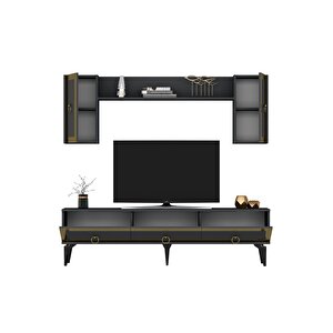Ponny 180 Cm Tv Ünitesi Ve Konsol 2'li Salon Takımı Antrasit-altın