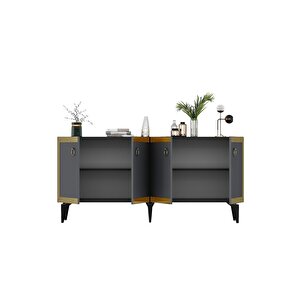 Ponny 180 Cm Tv Ünitesi Ve Konsol 2'li Salon Takımı Antrasit-altın