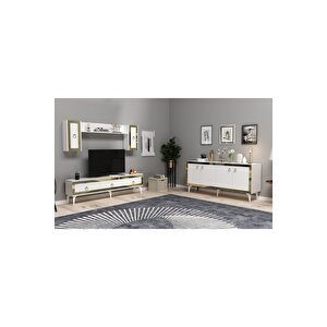 Ponny 180 Cm Tv Ünitesi Ve Konsol 2'li Salon Takımı Beyaz-altın Bej