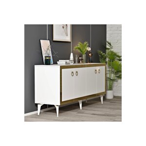 Ponny 180 Cm Tv Ünitesi Ve Konsol 2'li Salon Takımı Beyaz-altın Bej
