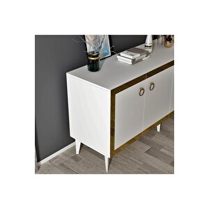 Ponny 180 Cm Tv Ünitesi Ve Konsol 2'li Salon Takımı Beyaz-altın Bej