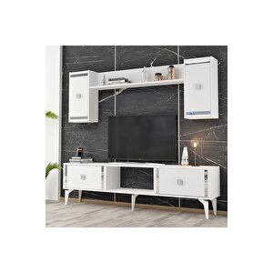 Doruk Tv Ünitesi Ve Konsol 2'li Salon Takımı Beyaz-gümüş Bej