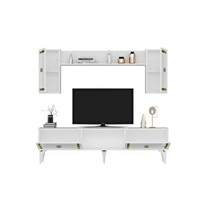 Doruk Tv Ünitesi Ve Konsol 2'li Salon Takımı Beyaz-altın