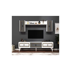 Asya 180 Cm Tv Ünitesi Takım Beyaz Antrasit Beyaz
