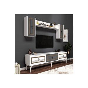 Asya 180 Cm Tv Ünitesi Takım Beyaz Antrasit Beyaz
