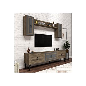 Asya 180 Cm Tv Ünitesi Takım Ceviz Antrasit Altın