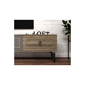 Asya 180 Cm Tv Ünitesi Takım Ceviz Antrasit Altın