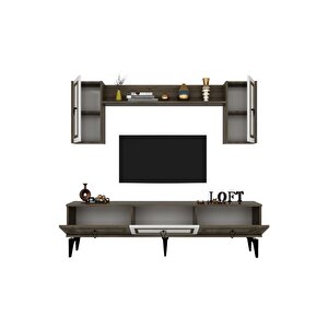 Asya 180 Cm Tv Ünitesi Takım Ceviz Beyaz