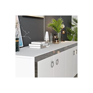 Ponny Konsol 4 Kapakli Rafli Beyaz-gümüş