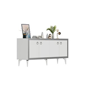 Ponny Konsol 4 Kapakli Rafli Beyaz-gümüş