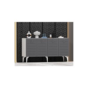 Arona Konsol 4 Kapaklı Raflı Beyaz- Antrasit Antrasit