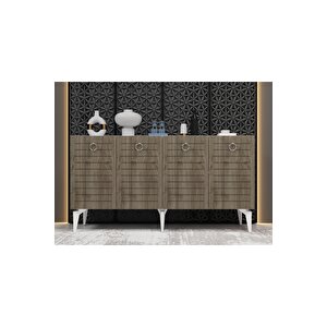 Arona Konsol 4 Kapaklı Raflı Beyaz-ceviz Ceviz