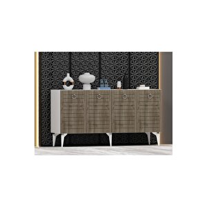 Arona Konsol 4 Kapaklı Raflı Beyaz-ceviz Ceviz