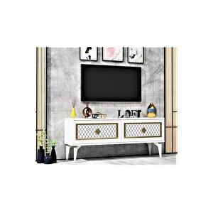 2 Kapaklı Arel Tv Sehpası Beyaz-altın Beyaz
