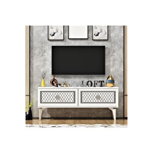 2 Kapaklı Arel Tv Sehpası Beyaz-gümüş Beyaz