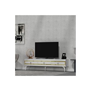 İpek 180 Cm Tv Sehpası (alt Modül) Beyaz-altın Bej