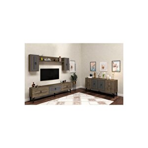 Asya 180 Cm Tv Ünitesi Ve Konsol 2'li Salon Takımı Ceviz-antrasit-ceviz Ceviz