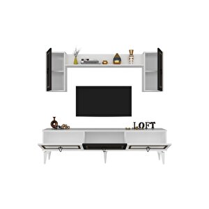Asya 180 Cm Tv Ünitesi Ve Konsol 2'li Salon Takımı Beyaz-antrasit-ceviz