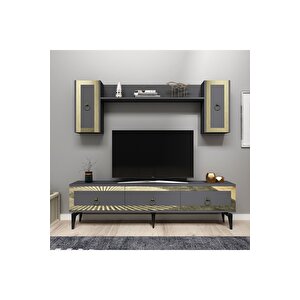 Ponny 180 Cm Tv Ünitesi Antrasit Altın Altın