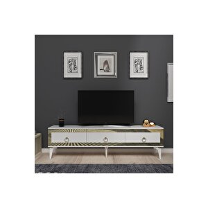Ponny 180 Cm Tv Sehpası Beyaz Altın Beyaz