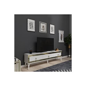 Ponny 180 Cm Tv Sehpası Beyaz Altın Beyaz