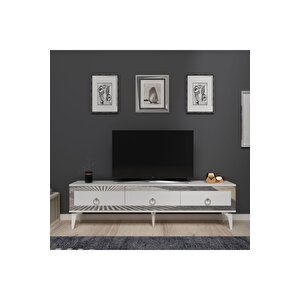 Ponny 180 Cm Tv Sehpası Beyaz Gümüş Gümüş