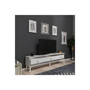 Ponny 180 Cm Tv Sehpası Beyaz Gümüş Gümüş