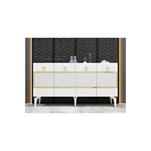 İpek 180 Cm Tv Ünitesi Ve Konsol 2'li Salon Takımı Beyaz-altın Bej