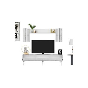 İpek 180 Cm Tv Ünitesi Ve Konsol 2'li Salon Takımı Beyaz-gümüş
