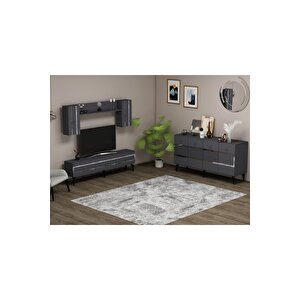 İpek 180 Cm Tv Ünitesi Ve Konsol 2'li Salon Takımı Antrasit-gümüş Gri