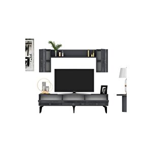 İpek 180 Cm Tv Ünitesi Ve Konsol 2'li Salon Takımı Antrasit-gümüş