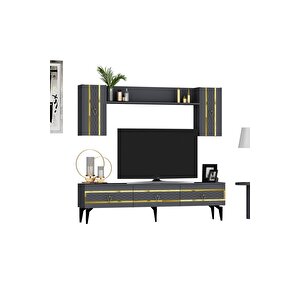 İpek 180 Cm Tv Ünitesi Ve Konsol 2'li Salon Takımı Antrasit-altın