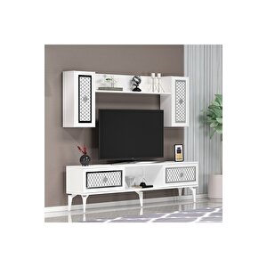 4 Kapaklı, 2 Raflı Herry Tv Ünitesi Takım Beyaz-gümüş Gümüş
