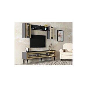 Karya 180 Cm Tv Ünitesi Antrasit Altın Altın