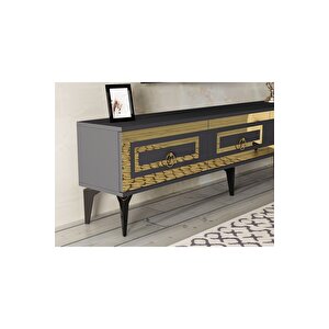 Karya 180 Cm Tv Ünitesi Antrasit Altın Altın