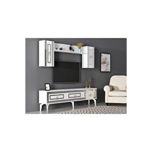 Karya 180 Cm Tv Ünitesi Beyaz Gümüş Gümüş